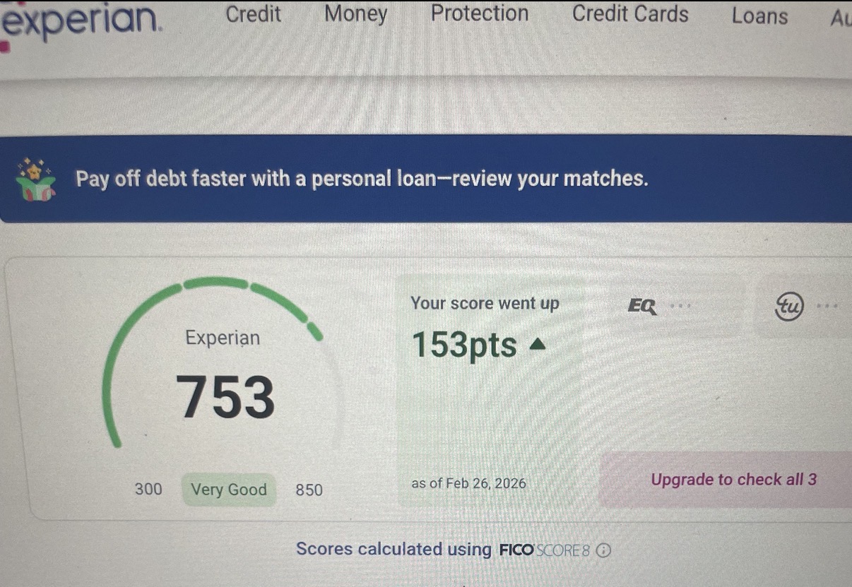 +153 credit score increase